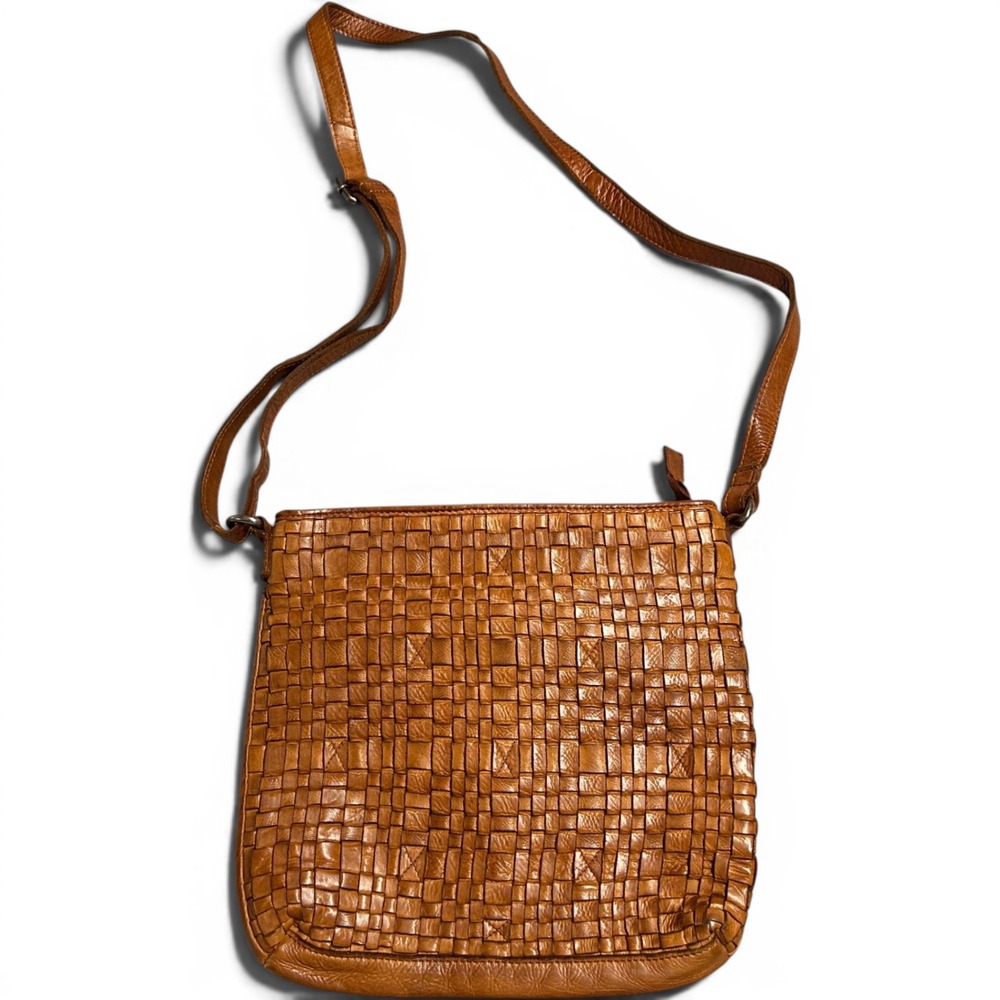 Vilenca Holland Woven Crossbody Bag Tan Womens OS Leather Boho Basketweave 0204